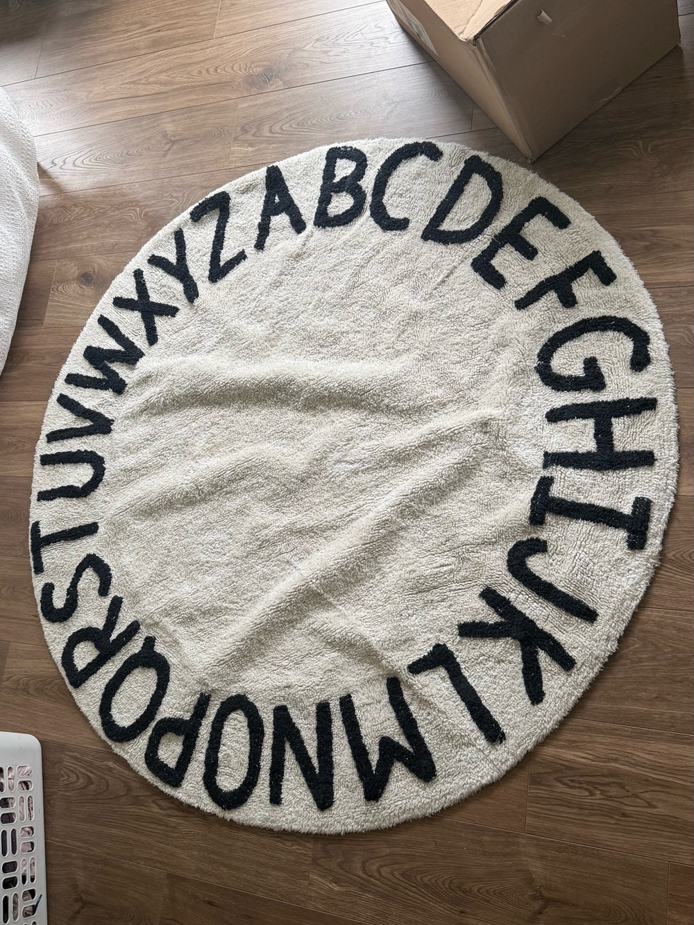 Round Alphabet Rug - Cream with Black Letters